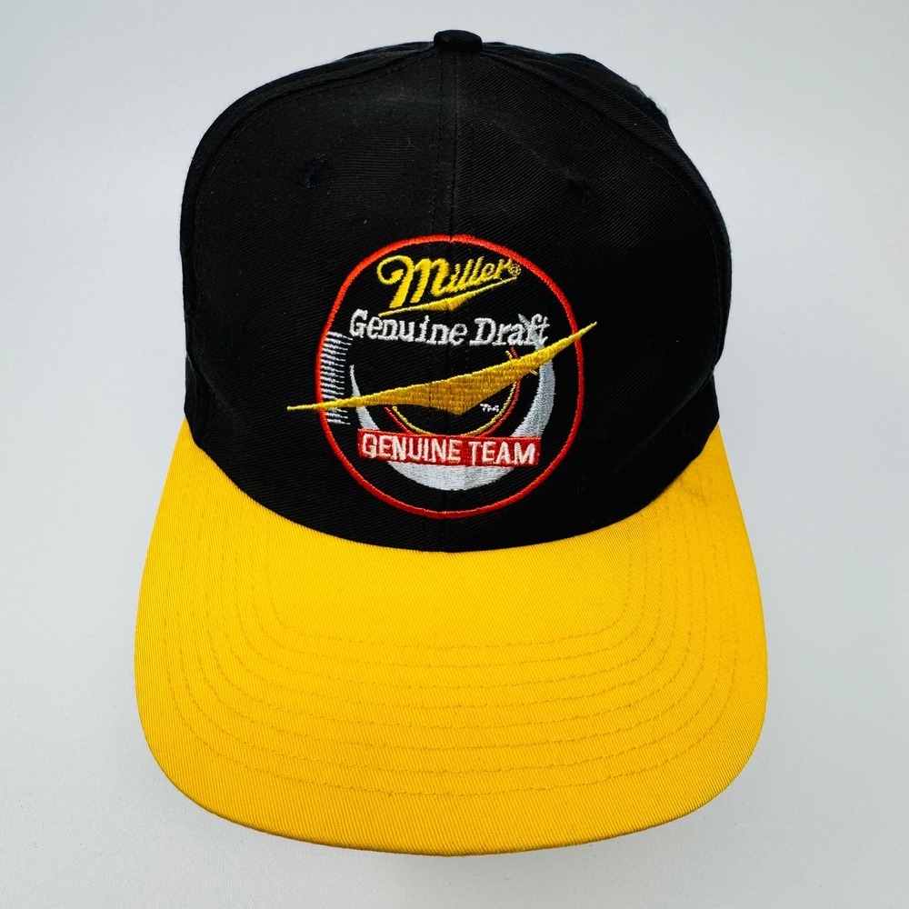 Miller Genuine Draft Racing Hat Mens‎ Black Yellow Snapback Genuine Team Cap Vtg